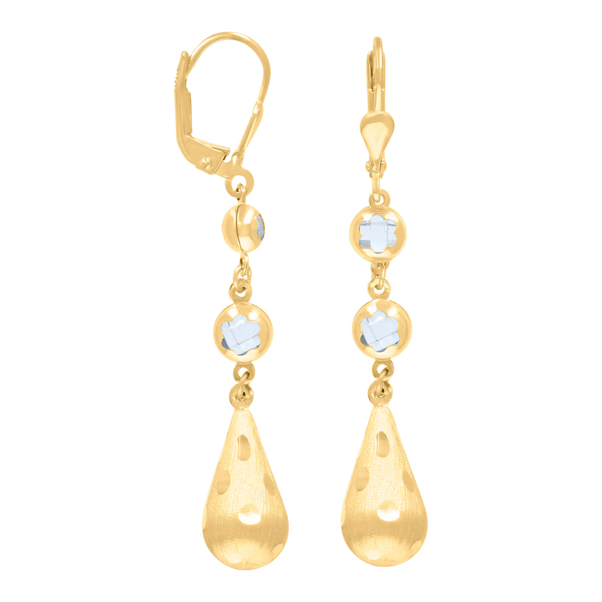 10K Yellow Gold Womens Cubic-Zirconia Tear Drop Dangle Leverback Earrings