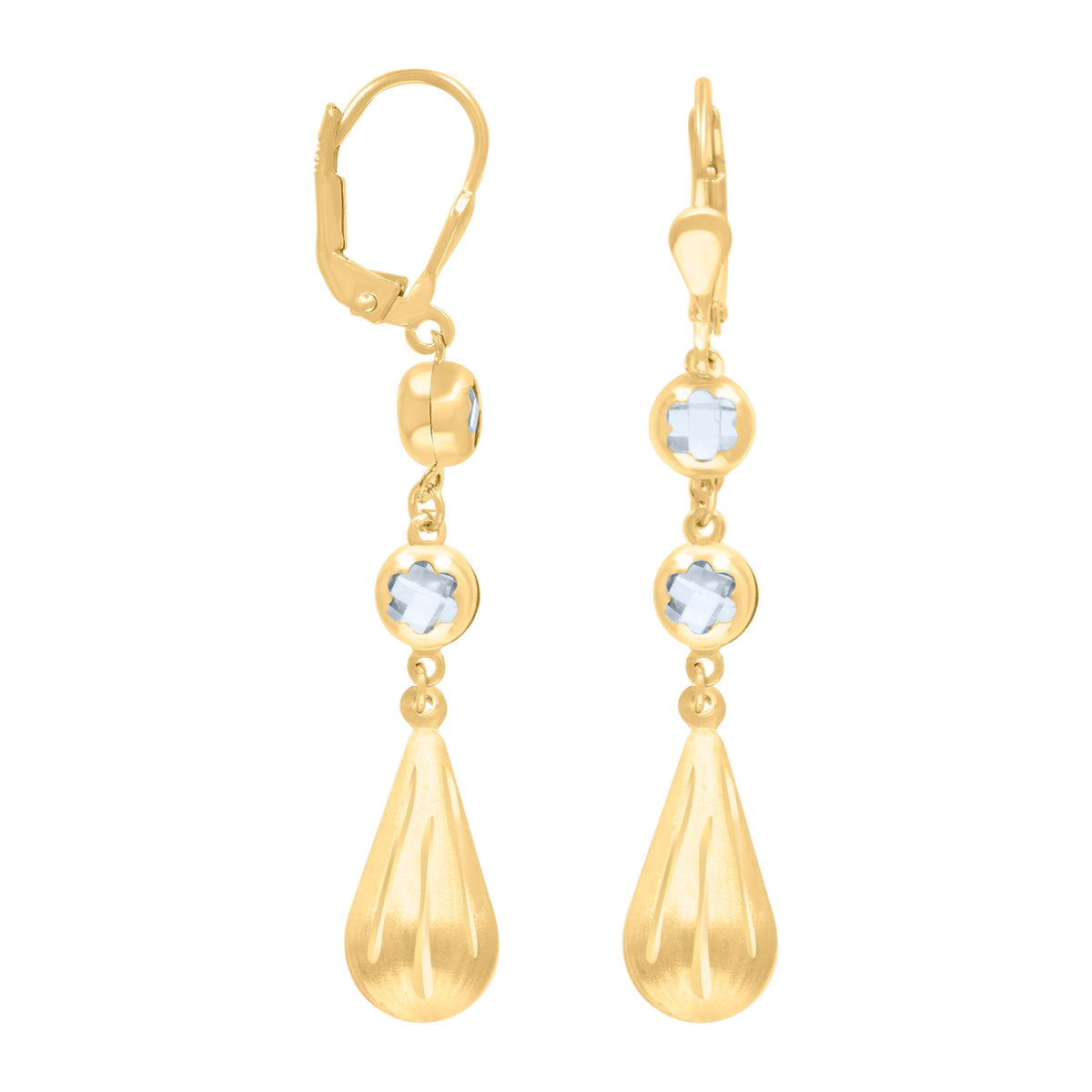 10K Yellow Gold Womens Cubic-Zirconia Tear Drop Dangle Leverback Earrings