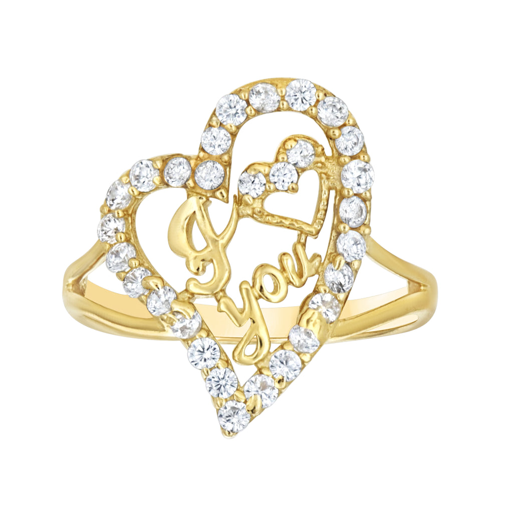 10K Yellow Gold Womens Cubic-Zirconia I Love You Heart Ring