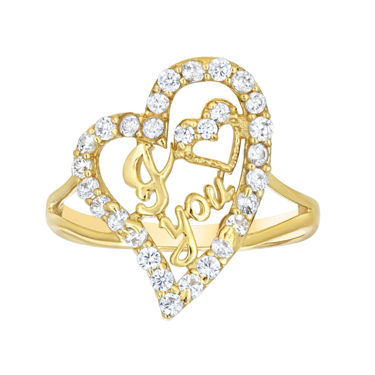 10K Yellow Gold Womens Cubic-Zirconia I Love You Heart Ring