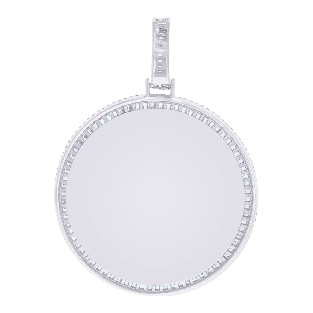 925 Sterling Silver Men Baguette Round Cubic-Zirconia Picture Frame Charm Pendant