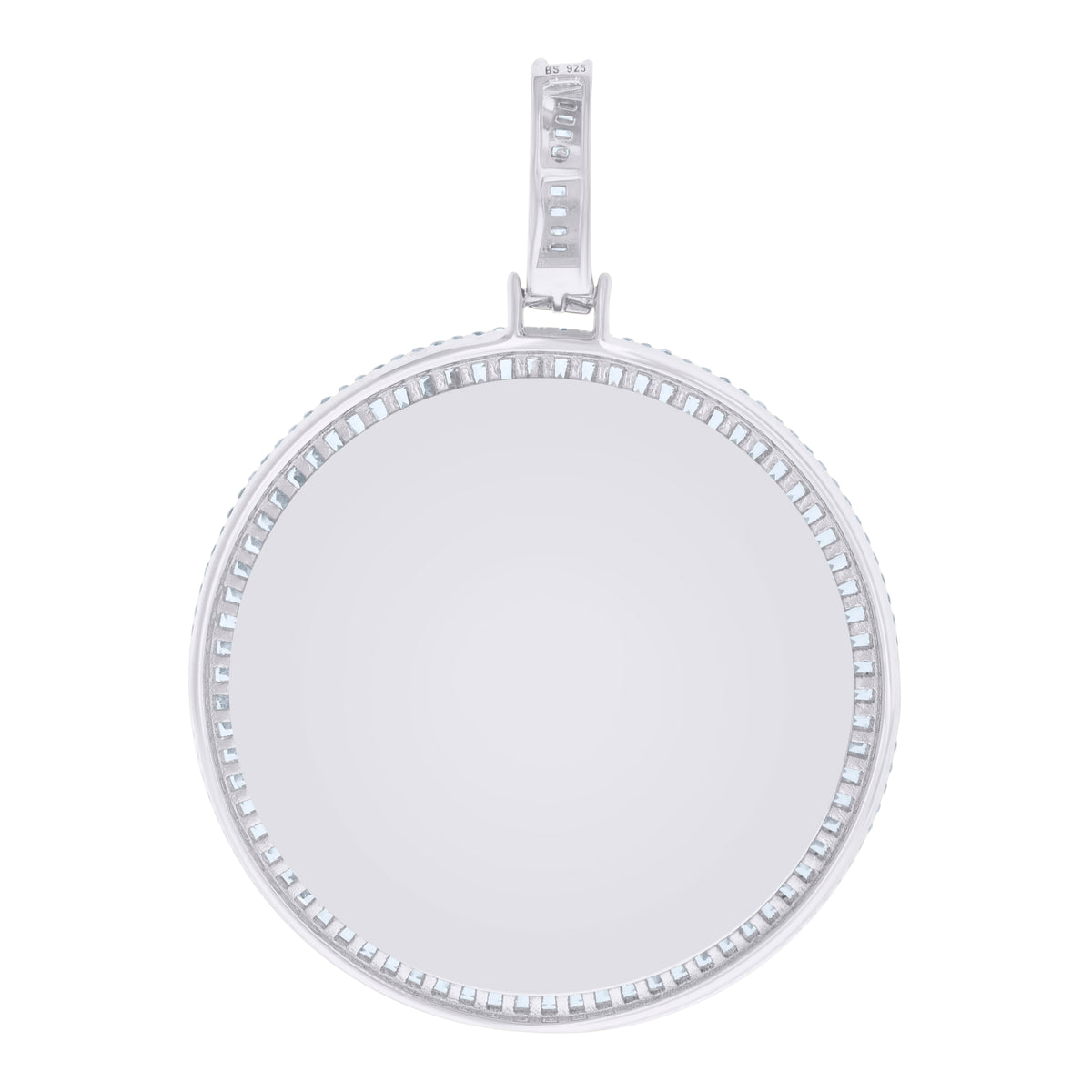 925 Sterling Silver Men Baguette Round Cubic-Zirconia Picture Frame Charm Pendant