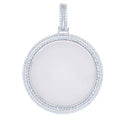 925 Sterling Silver Men Baguette Round Cubic-Zirconia Picture Frame Charm Pendant