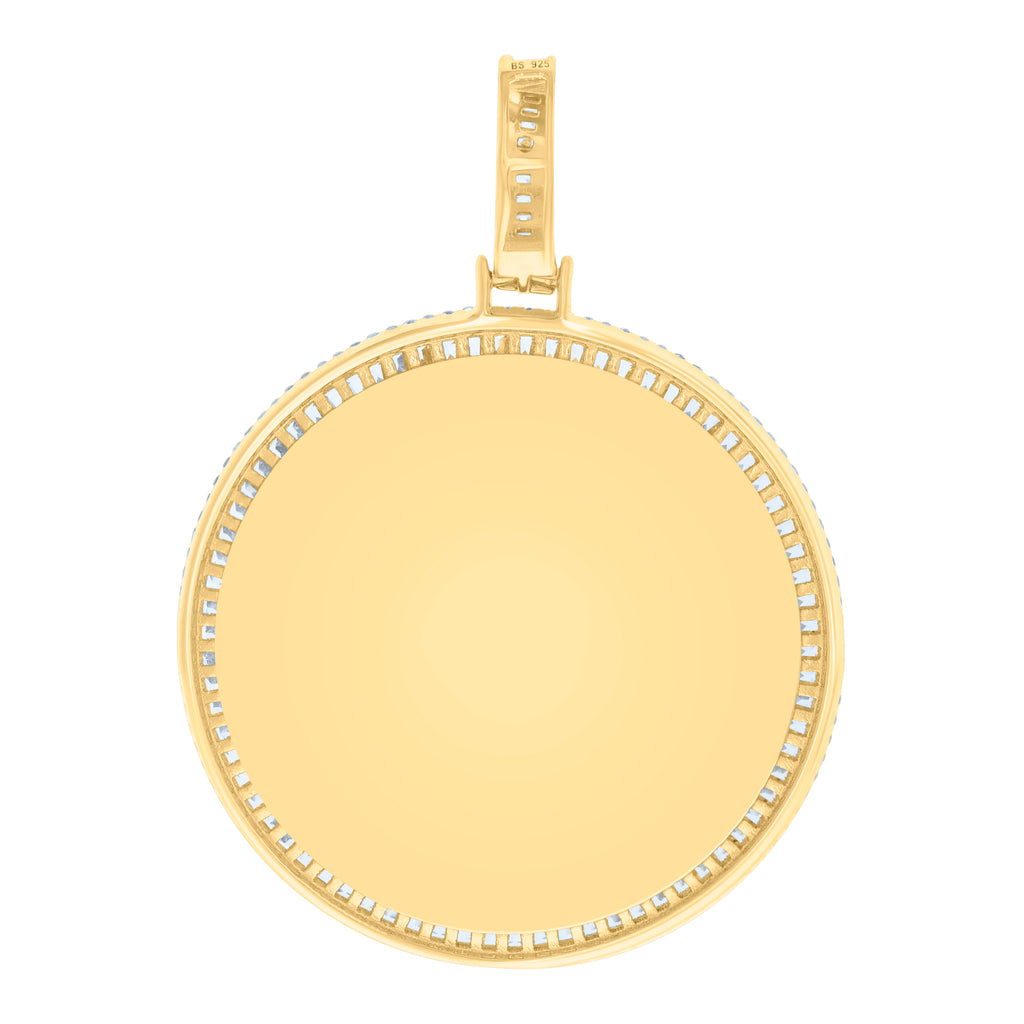 925 Sterling Silver Yellow-Tone Men Baguette Round Cubic-Zirconia Picture Frame Charm Pendant