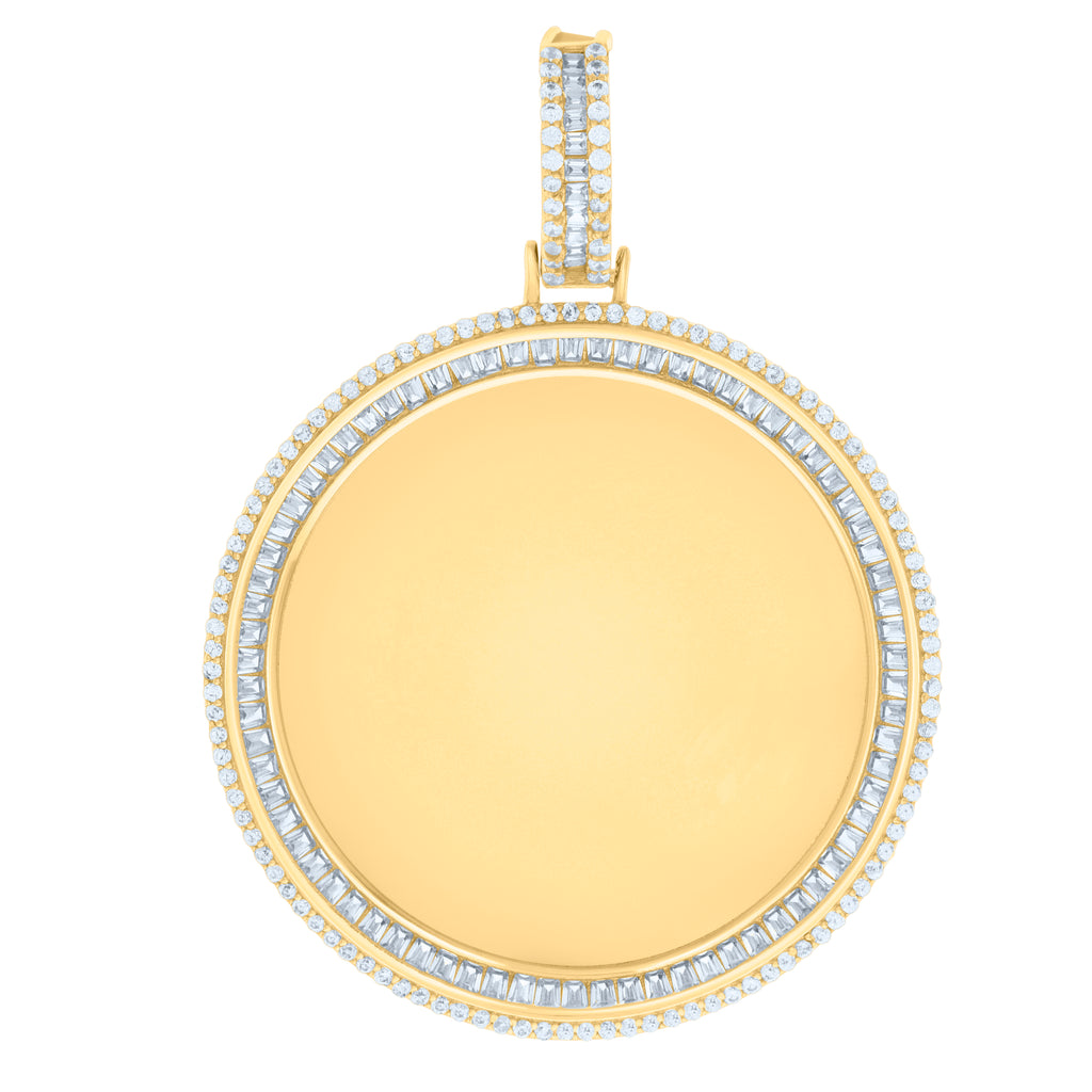 925 Sterling Silver Yellow-Tone Men Baguette Round Cubic-Zirconia Picture Frame Charm Pendant