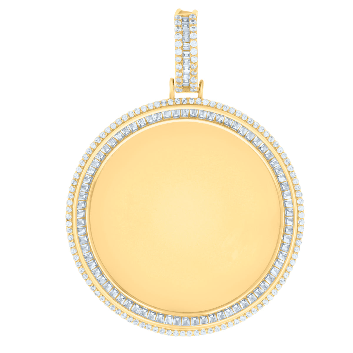 925 Sterling Silver Yellow-Tone Men Baguette Round Cubic-Zirconia Picture Frame Charm Pendant