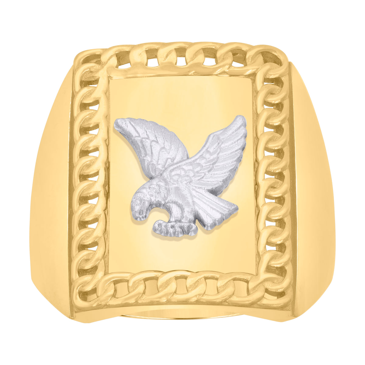 10K Two-Tone Gold Mens Eagle Bird Wildlife Ring