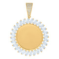 10K Yellow Gold Unisex Baguette Round Cubic-Zirconia Photo Frame Charm Pendant