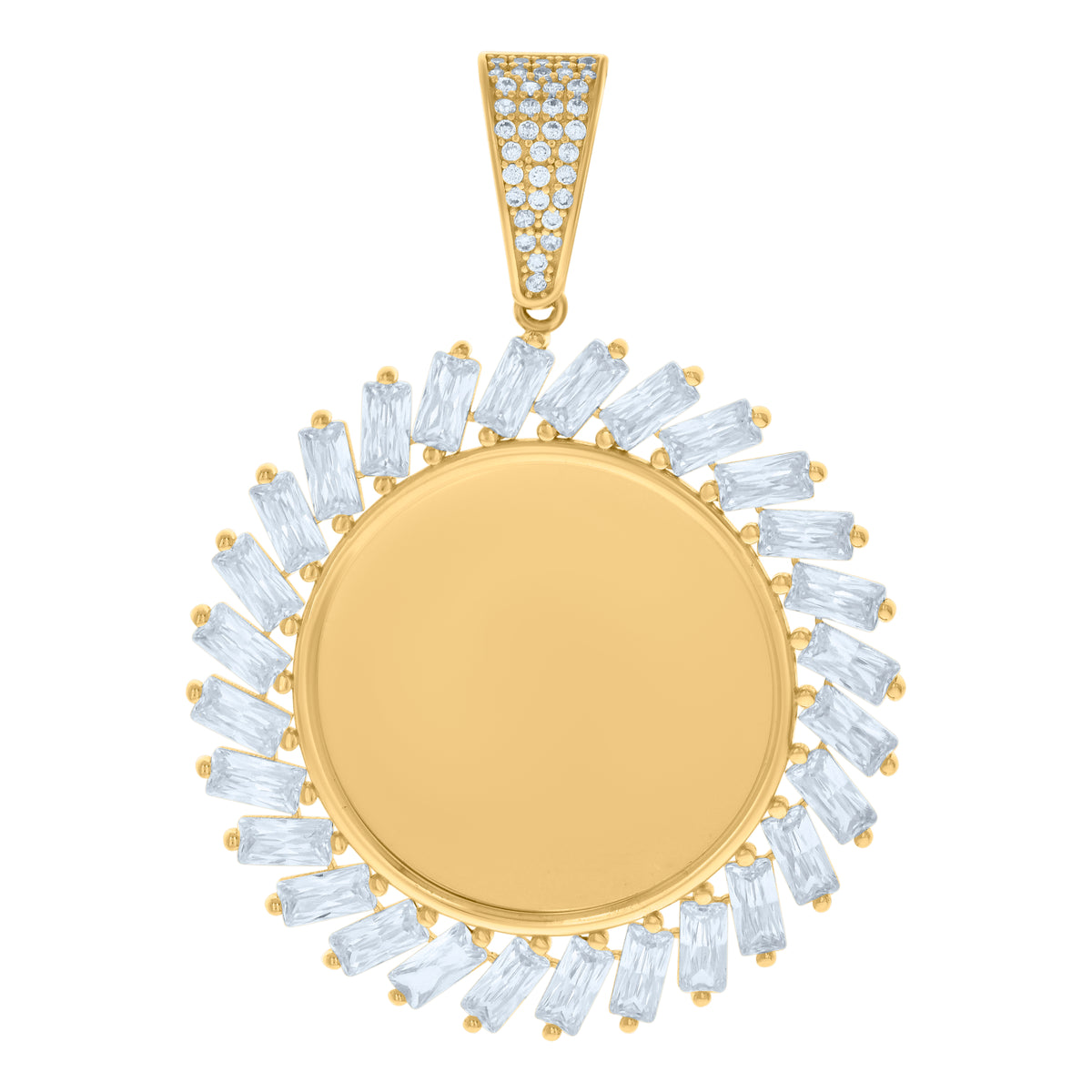 10K Yellow Gold Unisex Baguette Round Cubic-Zirconia Photo Frame Charm Pendant