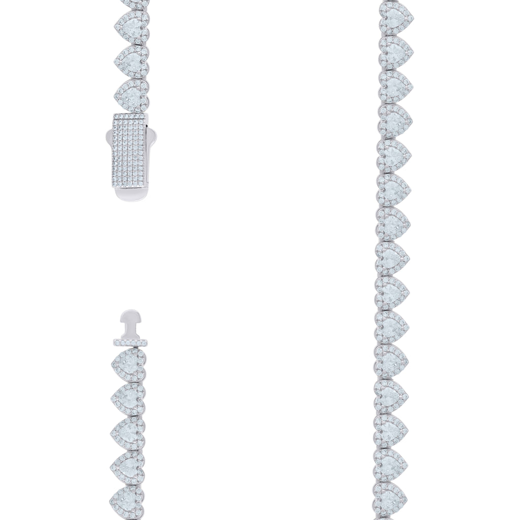 925 Sterling Silver Womens Cubic-Zirconia Heart Tennis Chain