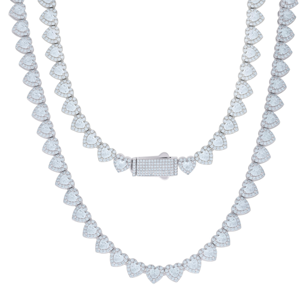 925 Sterling Silver Womens Cubic-Zirconia Heart Tennis Chain