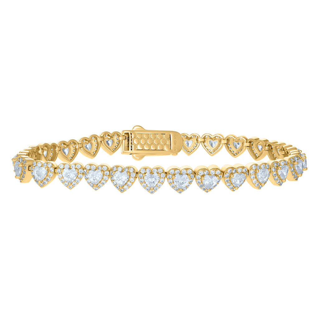 925 Sterling Silver Yellow-tone Womens Cubic-Zirconia Heart Tennis Bracelet Size 8 Inches