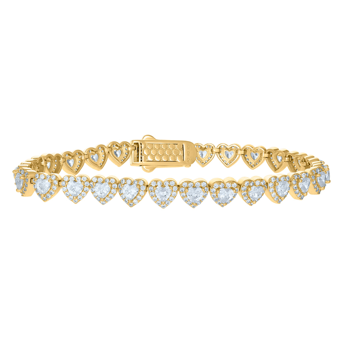 925 Sterling Silver Yellow-tone Womens Cubic-Zirconia Heart Tennis Bracelet Size 8 Inches