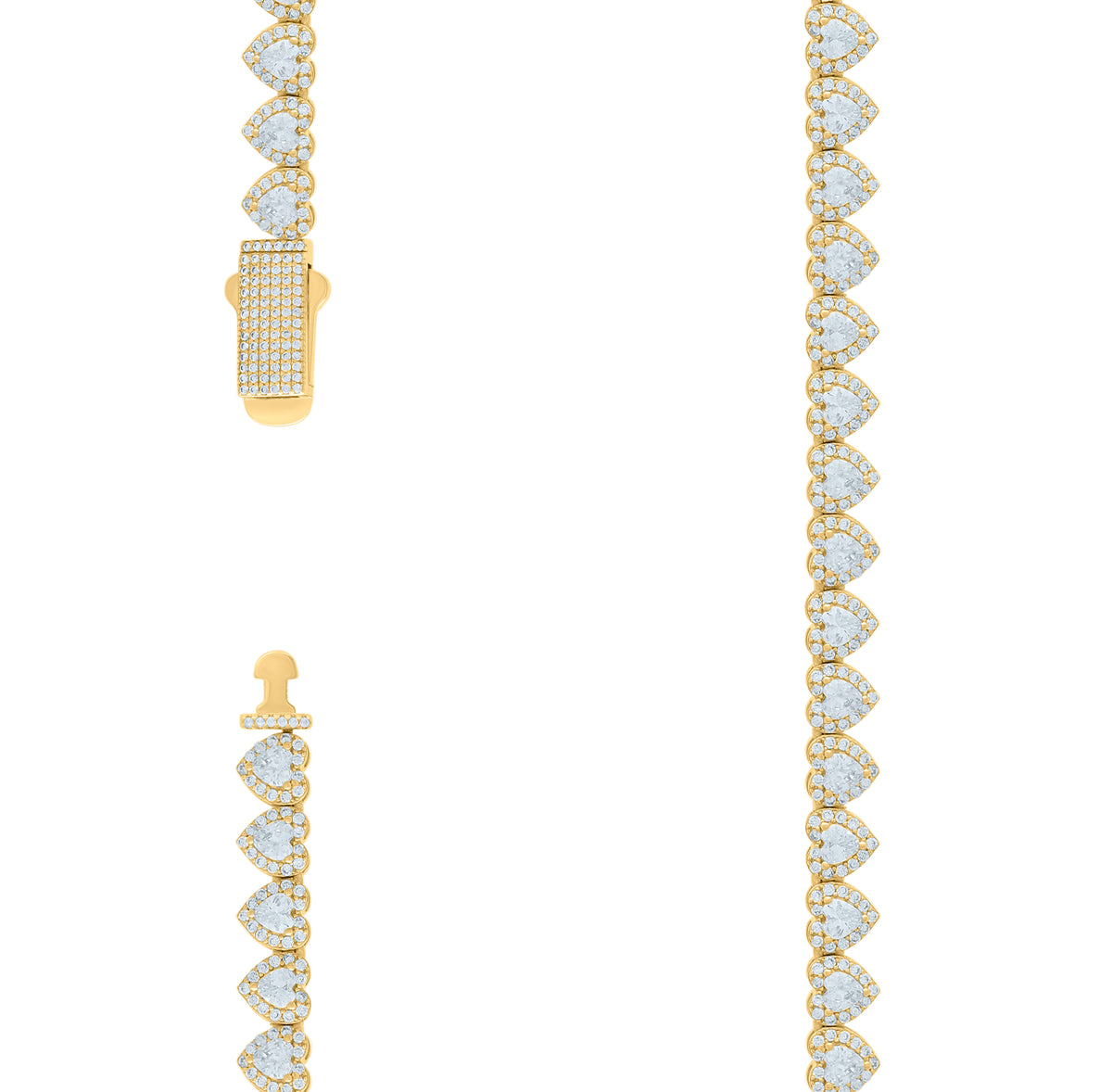 925 Sterling Silver Yellow-tone Womens Cubic-Zirconia Heart Tennis Chain