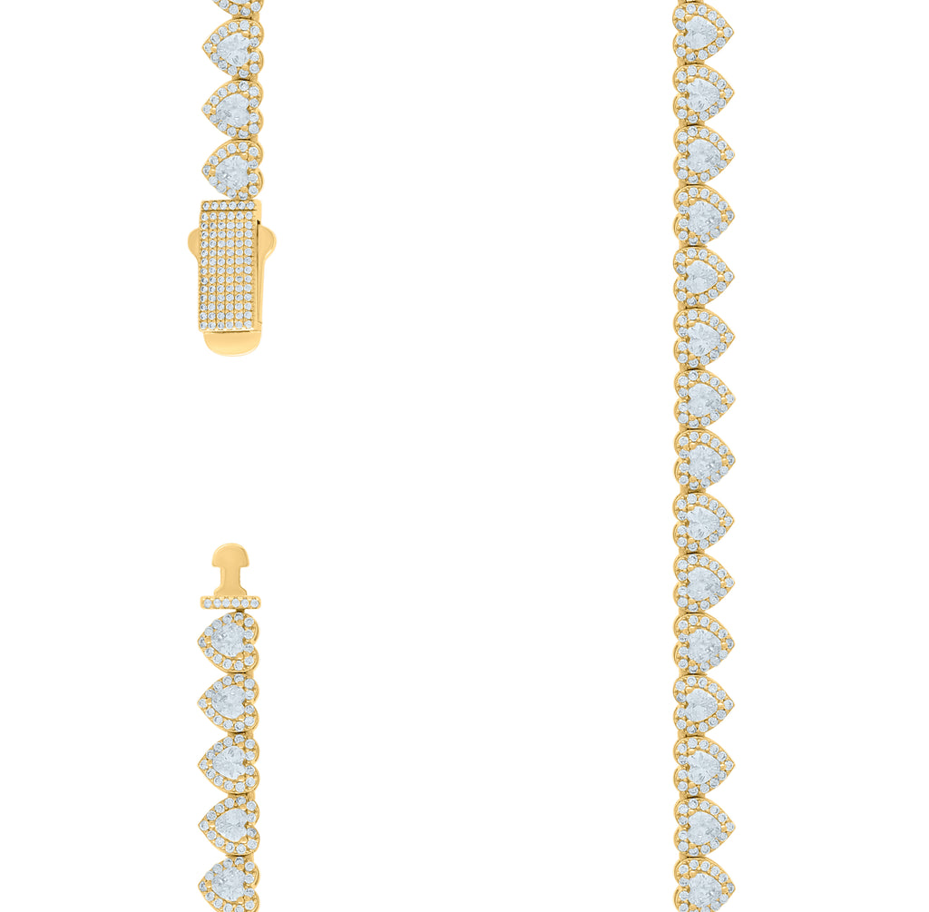 925 Sterling Silver Yellow-tone Womens Cubic-Zirconia Heart Tennis Chain Size 16 Inches