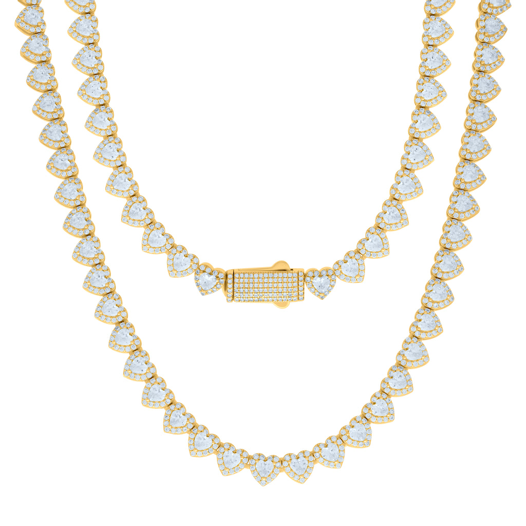 925 Sterling Silver Yellow-tone Womens Cubic-Zirconia Heart Tennis Chain