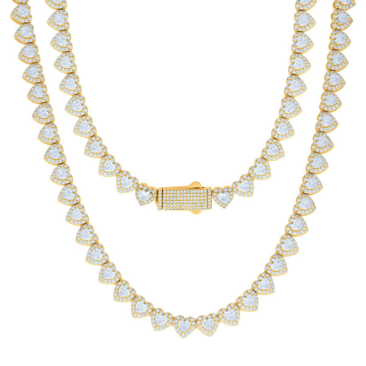 925 Sterling Silver Yellow-tone Womens Cubic-Zirconia Heart Tennis Chain