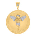 10K Two-tone Gold Mens Cubic-Zirconia Medallion Angel Religious Charm Pendant