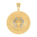 10K Two-tone Gold Mens Cubic-Zirconia Medallion Leo/Lion Head Zodiac Sign/Wildlife Charm Pendant
