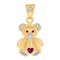 10K Two-tone Gold Womens Red White Heart Round Cubic-Zirconia Teddy Bear Fashion Charm Pendant