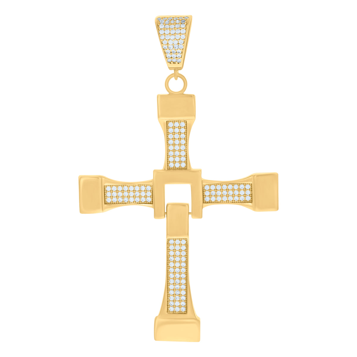 10K Yellow Gold Mens Cubic-Zirconia Cross Religious Charm Pendant