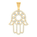 10K Yellow Gold Mens Princess Cut Round Cubic-Zirconia Hamsa Symbol Religious Charm Pendant