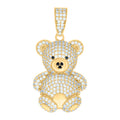 10K Yellow Gold Mens Black White Cubic-Zirconia Teddy Bear Charm Pendant