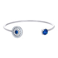 925 Sterling Silver Womens Blue White Cubic-Zirconia Fashion Cuff Bangle