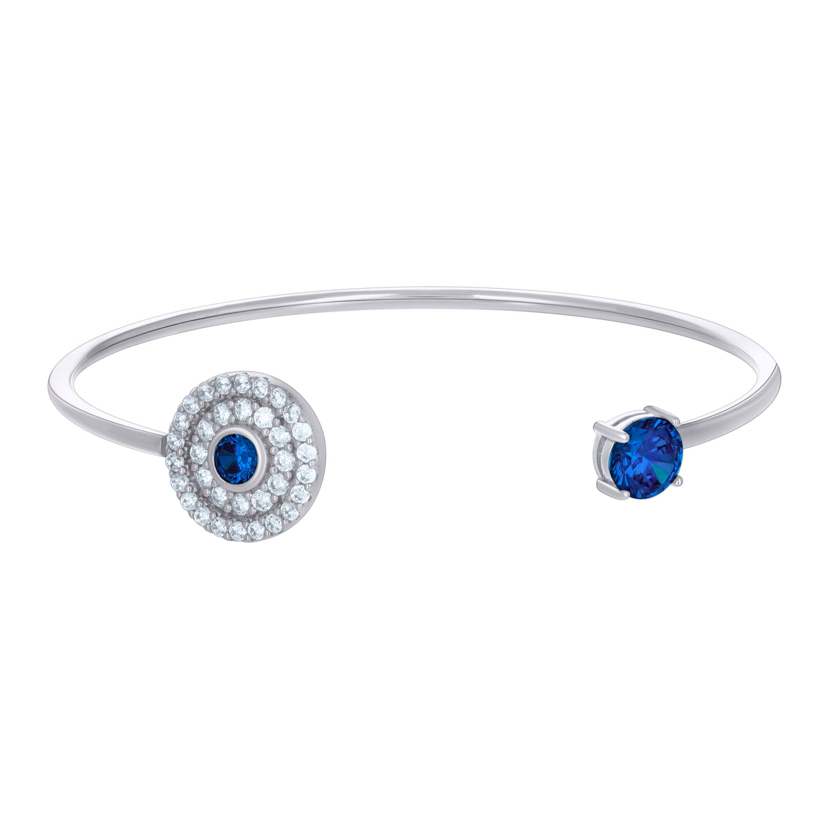925 Sterling Silver Womens Blue White Cubic-Zirconia Fashion Cuff Bangle