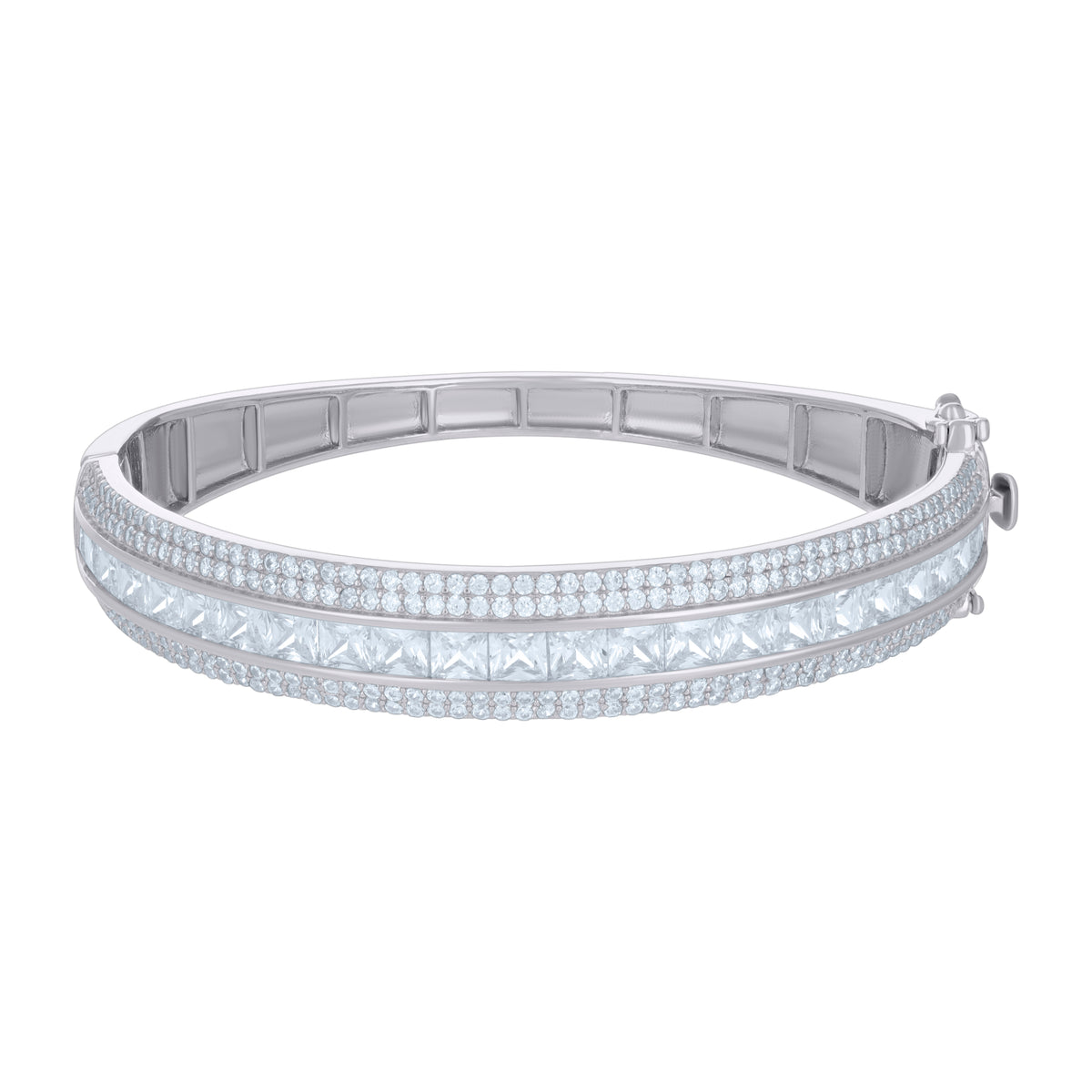925 Sterling Silver Womens Princess-cut Round Cubic-Zirconia Fashion Bangle