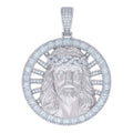 925 Sterling Silver Mens Baguette Round Cubic-Zirconia Medallion Jesus Religious Charm Pendant