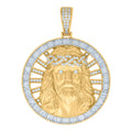 925 Sterling Silver Yellow-tone Mens Baguette Round Cubic-Zirconia Medallion Jesus Religious Pendant