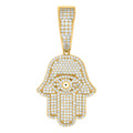 925 Sterling Silver Yellow-tone Mens Cubic-Zirconia Evil Eye Hamsa Symbol Religious Charm Pendant