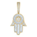 925 Sterling Silver Yellow-tone Mens Baguette Round Cubic-Zirconia Hamsa Religious Charm Pendant