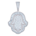 925 Sterling Silver Mens Baguette Round Cubic-Zirconia Hamsa Symbol Religious Charm Pendant