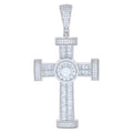 925 Sterling Silver Mens Baguette Round Cubic-Zirconia Cross Religious Charm Pendant