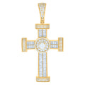 925 Sterling Silver Yellow-tone Mens Baguette Round Cubic-Zirconia Cross Religious Charm Pendant