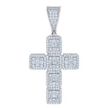 925 Sterling Silver Mens Baguette Round Cubic-Zirconia Cross Religious Charm Pendant