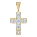 925 Sterling Silver Yellow-tone Mens Baguette Round Cubic-Zirconia Cross Religious Charm Pendant