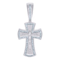 925 Sterling Silver Mens Baguette Cubic-Zirconia Crucifix Cross Religious Charm Pendant