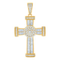 925 Sterling Silver Yellow-tone Mens Baguette Round Cubic-Zirconia Cross Religious Charm Pendant