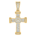 925 Sterling Silver Yellow-tone Mens Baguette Round Cubic-Zirconia Cross Religious Charm Pendant