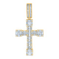 925 Sterling Silver Yellow-tone Mens Baguette Round Cubic-Zirconia Cross Religious Charm Pendant