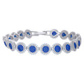 925 Sterling Silver Womens Blue White Cubic-Zirconia Link Fashion Bracelet Size 7 Inches