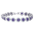 925 Sterling Silver Womens Purple White Cubic-Zirconia Link Fashion Bracelet Size 7 Inches