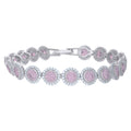 925 Sterling Silver Womens Pink White Cubic-Zirconia Link Fashion Bracelet Size 7 Inches