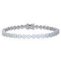 925 Sterling Silver Womens Cubic-Zirconia Flower Link Fashion Bracelet Size 7 Inches