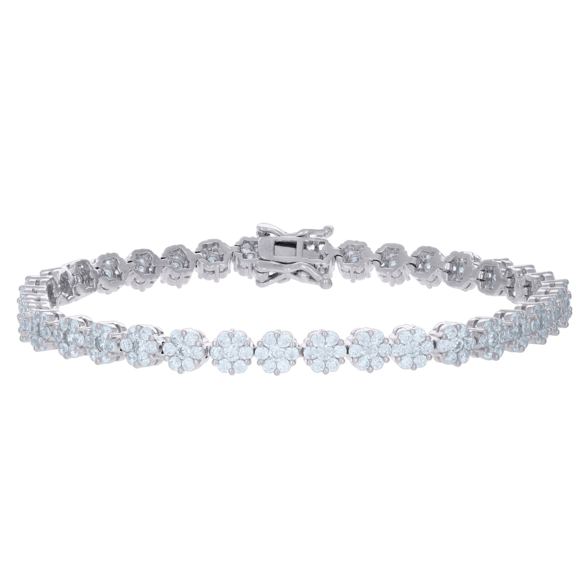 925 Sterling Silver Womens Cubic-Zirconia Flower Link Fashion Bracelet Size 7 Inches