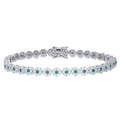 925 Sterling Silver Womens Green White Cubic-Zirconia Flower Link Fashion Bracelet Size 7 Inches