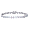 925 Sterling Silver Womens Pink White Cubic-Zirconia Flower Link Fashion Bracelet Size 7 Inches
